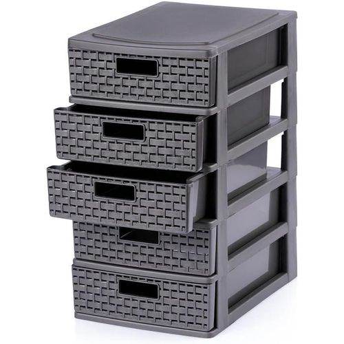 Plastic Rattan Storage Drawers, 5 Layers, Multi-Colour, 24x17x32cm, Space Organizer