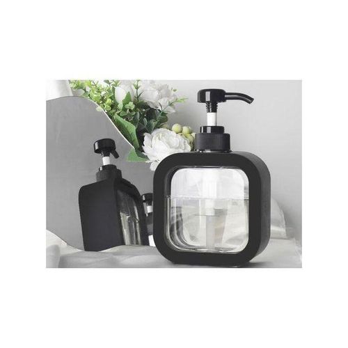 Soap and shampoo dispenser with an elegant frame design and a transparent window.