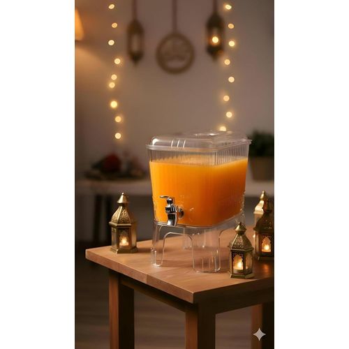 Double Beverage Dispenser - Elegant 3L Acrylic Design with Dual Taps for Simultaneous Serving, Transparent Body & Raised Base for Stylish Drink Presentation