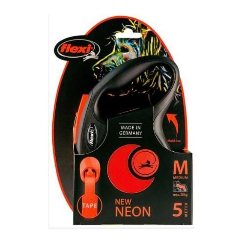Neon Medium Black & orange 5m Retractable Tape Leash for Dogs (Up to 25kg)