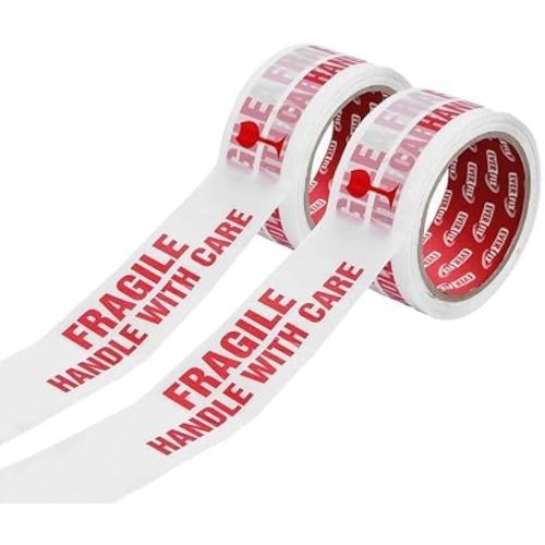 Rubik Fragile Tape 60 Meters Roll, 5cm Width, Strong Adhesive Red Fragile Handle with Care Warning Packing Tape for Shipping Packing Moving (2Roll)