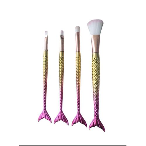 4 Piece Colorful Fishtail Makeup Brush Set Foundation Eyebrow Eyeliner Blush and Concealer Brushes Elegant Makeup Tool Kit for Women and Girls