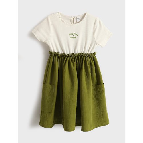 Crew Neck Girl's Ribbed Fabric Dress