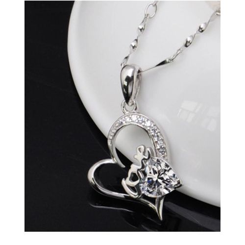 Heart With Crystal & Love Word Written Pendant & Necklace Women Accessories