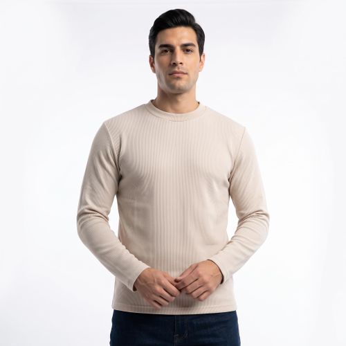 Long Sleeves Ribbed Lightweight Sweatshirt - Beige