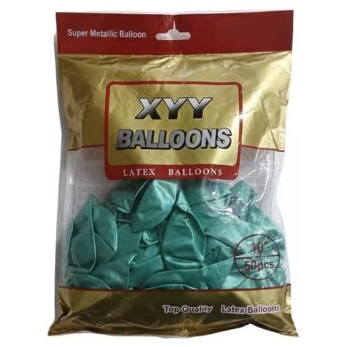 XYY Balloons Super Metallic Latex Balloons, Teal, 10 Inch, Pack of 50