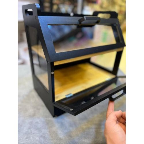 Premium Wooden Bread Box with Glass Front and Smart Drawer