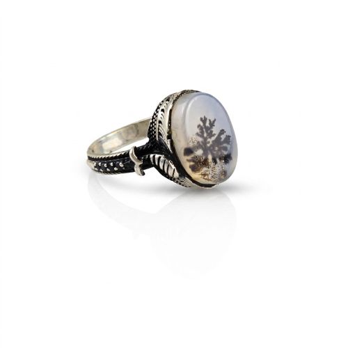 Men Silver Ring 925 Sterling Natural Yemen Aqeeq Agate