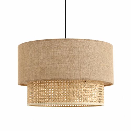 Modern Pendant Light, Jute & Cane Shade, Natural Beige, Ø40 × H40 cm – Mishkah Light