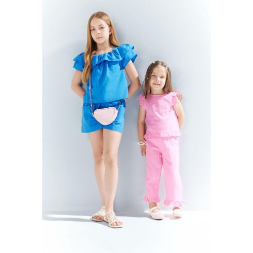 Baby Girl Bike Neck Wide Leg Woven Set - Pink