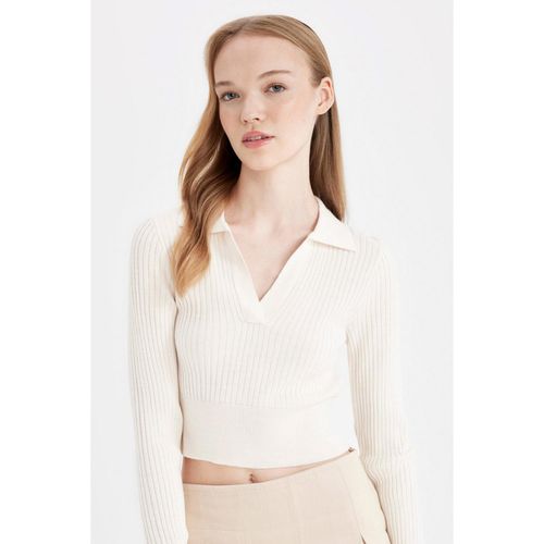 Slim Fit Slim Cut Polo Neck Crop Knit Sweater
