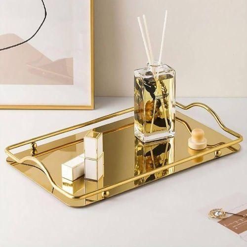 2-piece Rectangular Stainless Steel Mirror Tray Set