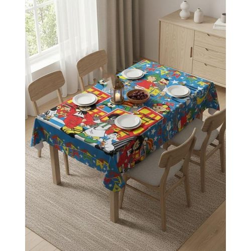 مفرش سفرة رمضاني بلاستيك ديكوري بتصميم إسلامي فاخر – مصنوع من طبقتين عاليتي الجودة – مقاوم للماء والزيوت – مثالي للإفطار والسحور في رمضان (شخصيات رمضان ازرق, 140*240 سم)