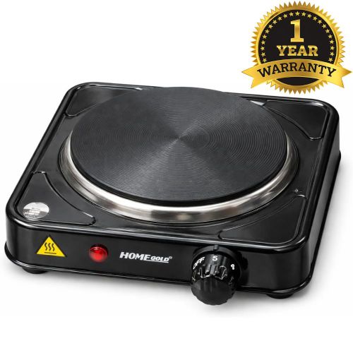 Electric Hot Plate Single Burner 1000W Non-Stick Surface Adjustable Temperature Overheat Protection Auto Shut-Off – Black – Model 13-2023