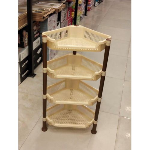 رف زاوية للتخزين مكون من 4 طبقات، تصميم ثلاثي الزوايا، وحدة رفوف بلاستيكية للمطبخ، الحمام، وغرفة الغسيل. (بيج)