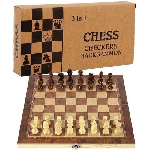 15 Wooden 3 in 1 Chess Board Game Set (Chess, Backgammon, Checkers) for Adults and Kids, Ages 6+