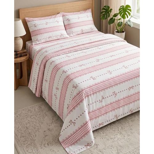 King size flat sheet set.( 4 pieces), Al-Amiriya cotton,( white color, bow design), (flat size 240*260 )
