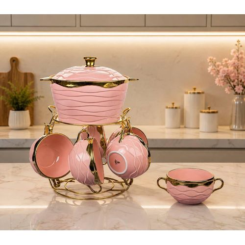 ain Soup Set, 7 Pieces, On A Gilded Stand, High Quality Material