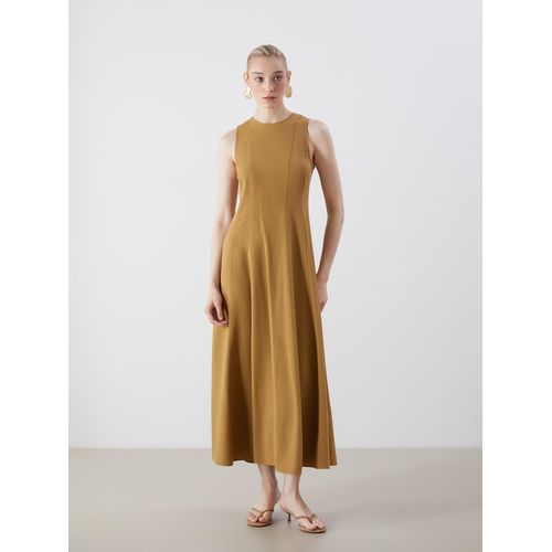 Crew Neck A-Line Linen Blend Dress