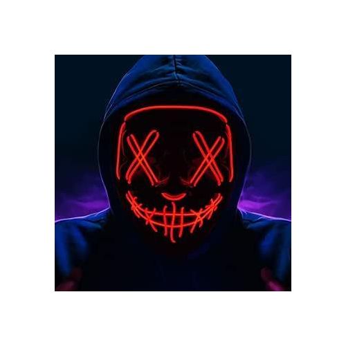 Halloween LED Light up Mask, The Purge Masks with 3 Lighting Modes, Scary Mask for Festival Cosplay (Red)