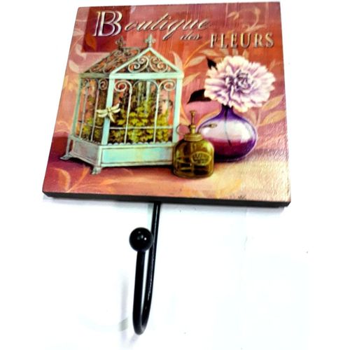 Decorated wood hanger with metal hook