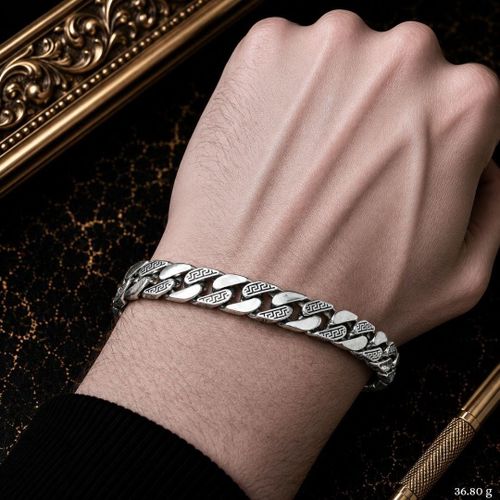 Vintage Oxidized 925 Thai Silver Chain Bracelet for Men