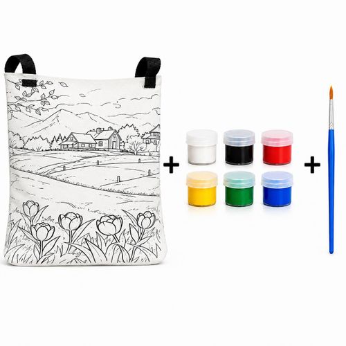 3 in 1 DIY Coloring Bag Kit Backpack Handbag Storage Bag With 6 Fabric Paints Colors (Water-resistant) & Brush