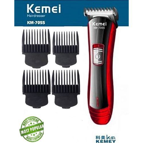 KM-7055-Professional Hair Clipper Rechargeable Trimmer - Red