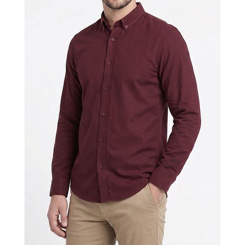 Men's Oxford Shirt With Sleeves - Burgundy