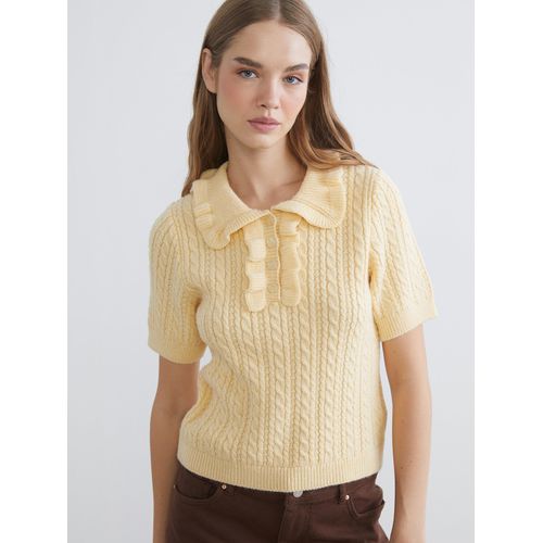 Polo Neck Self Patterned Women's Knitwear Sweater