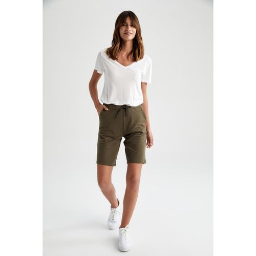 Regular Fit Thin Sweatshirt Fabric Bermuda - D.Khaki