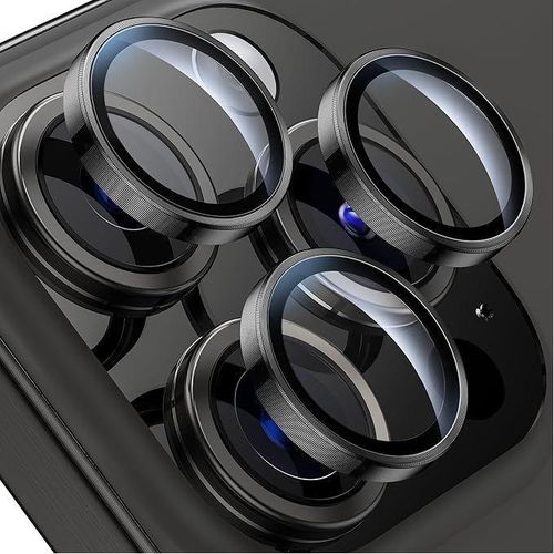 واقي عدسة من سبائك الألومنيوم مع أداة تركيب سهلة لهاتف iPhone 16 Pro و Pro Max - أسود