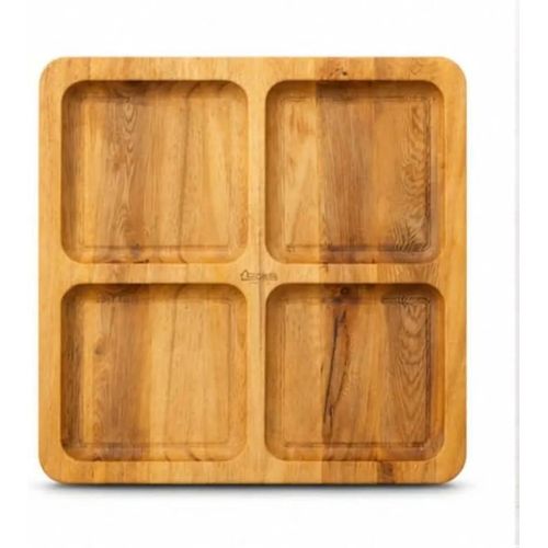 Natural Wooden Divided Snack Plate – Round Shape