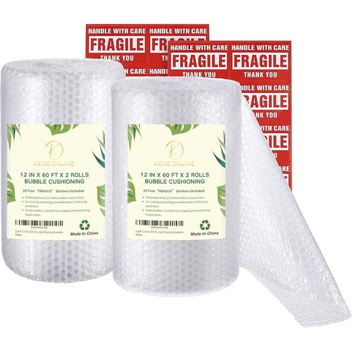 2-Pack 12 inch x 60ft, Total 120ft Bubble Wrap Roll for Packing, Small Air Bubble Insulation, Easy To Tear, Perforated Every 12, Durable Bubble Wrap For Moving, Shipping & Protecting Breakables