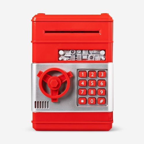Piggy Bank Electronic Mini ATM for Kids Toy Safe Money Saving Box Coin Banks Password Code Lock for Children Boys Girls Ideal Gift Red