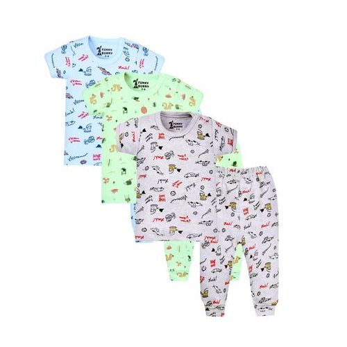 Funny Bunny Pack of 4 Cotton Half Sleeve & Pants Underwear Set for Baby Boy (Printed Colors)