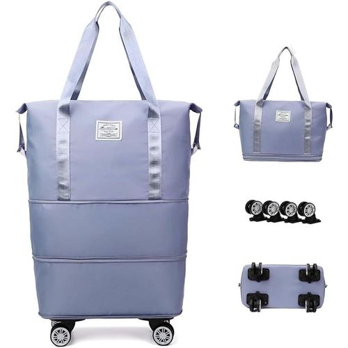 Foldable Luggage Bag Double Layer Expandable Suitcases Large Capacity Dry Wet Separation Duffle Bag with Wheels