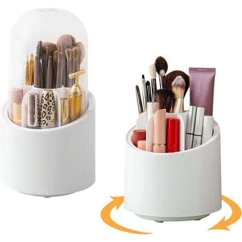 360 Degree Rotating Makeup Brush Organizer with Clear Acrylic Cover Dustproof Waterproof Cosmetic Storage Holder