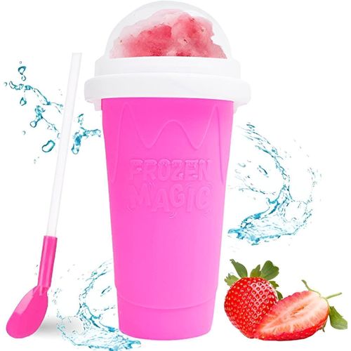 Slushy Maker-Enfect Frozen Drinks Anytime with Easy-to-Use Silicone Cup for Ice Cream and Milkshakes that Keeps Your Treats Cold (Blue, Single Size) (Rose Pink)