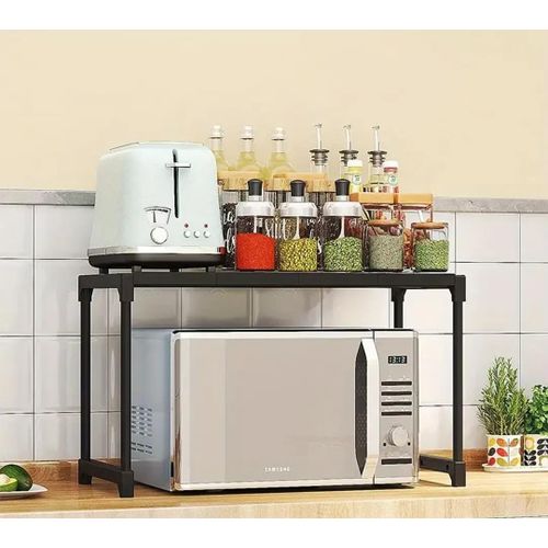 Microwave Stand for Countertop, 1-Tier Metal Microwave Shelf Organizer for Small Spaces, Compact Black Oven Rack for Kitchen Counter, 57x 31 x 26 cm