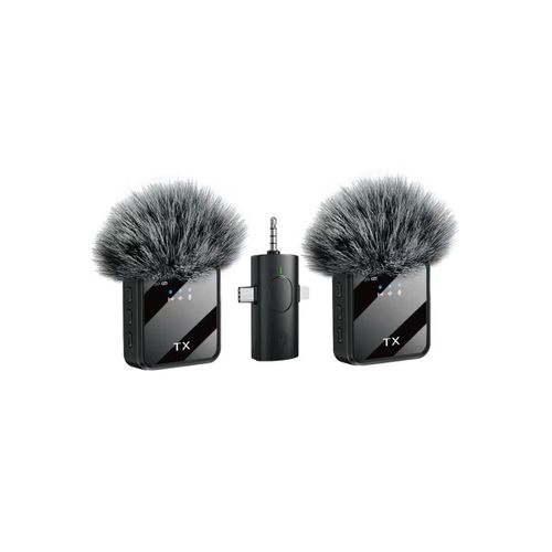 F11-2 Wireless Tie Mic with Two Microphones Compatible Android/iOS Plug-Play Mini Micro Wireless Noise Reduction for Live , Youtubersand & Record Videos