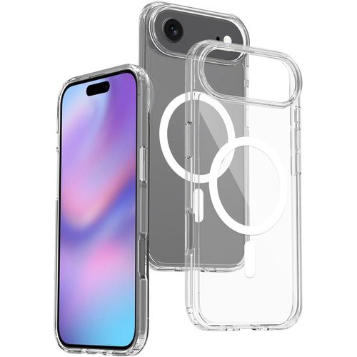 Magnetic MagSafe-compatible protective case featuring a hybrid design with a crystal-clear hard back and a shock-resistant silicone frame a slim, transparent case for the Apple iPhone 17 Air.