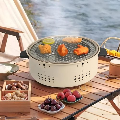 Charcoal Grill - Sturdy 30cm Stainless Steel Outdoor Cooking Equipment with Internal Pot, Grate, and Raised Legs
