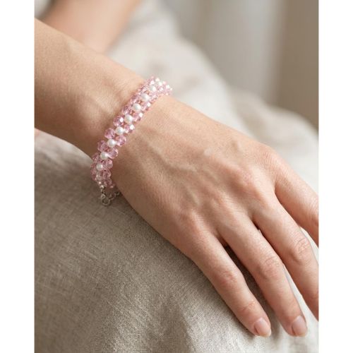 Pearl and Hexagonal Beads Bracelet - Pink Acrylic and Pearl Beaded Bracelet –Women's Bracelet