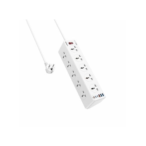 LDNIO SC10610C Universal Power Strip with 10 AC Outlets & 6 USB Ports (33W PD + QC3.0), 2500W Surge Protection Extension Socket, 2M Heavy Duty Cable , White
