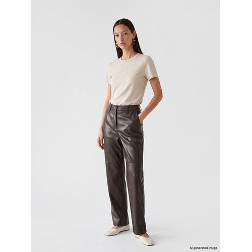 Regular Fit Women's Faux Leather Trousers