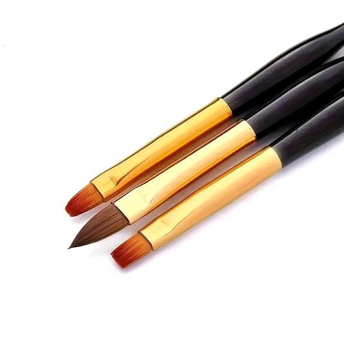 3Pcs Dual-Ended Nail Art Brush Set - 2-in-1 Design with Fine Liner Brushes, Flat & Oval Gel Brushes for Hard Gel & DIY Nail Design - Black & Gold
