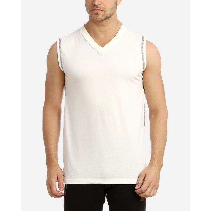 Buy Andora Slim Fit Sleeveless Solid T-Shirt - Off White in Egypt