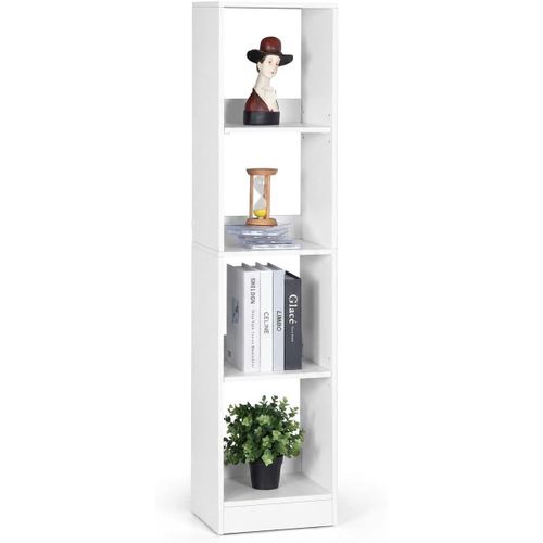 Modern Wooden Cube Bookcase with Different Sized Shelves, Display Shelf and Storage Organizer for Living Room and Office,24D x 30W x 124Hcm, 4-Tier, White