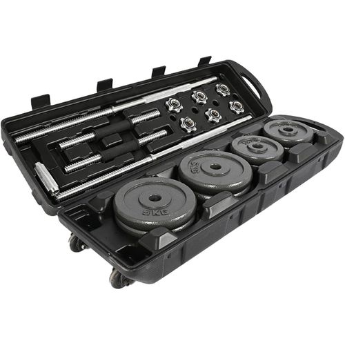 50kg Adjustable Cast Iron Dumbbell & Barbell Set with Connector Bar, Heavy-Duty Weight Lifting Set for Home Gym Workouts & Strength Training – Multicolor